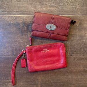 Coach & Fossil Red Leather Wristlet Wallet